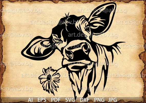 Download Vector Cow With Flower Calf Head Ai Png Eps Pdf Svg Etsy