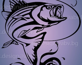Vector FISH, Striped Bass, AI, eps, pdf, PNG, svg, dxf, jpg Image Graphic Digital Download Artwork, Fish on a hook Svg, discount coupons