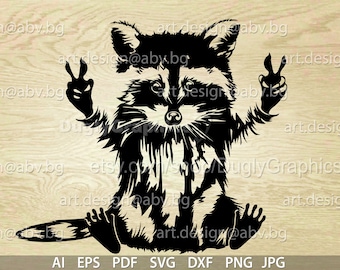 Vector RACCOON peace hands, ai, eps, pdf, SVG, DXF, png, jpg Download, Digital image, graphical image, discount coupons