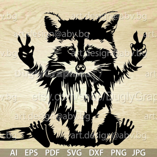 Vector RACCOON peace hands, ai, eps, pdf, SVG, DXF, png, jpg Download, Digital image, graphical image, discount coupons