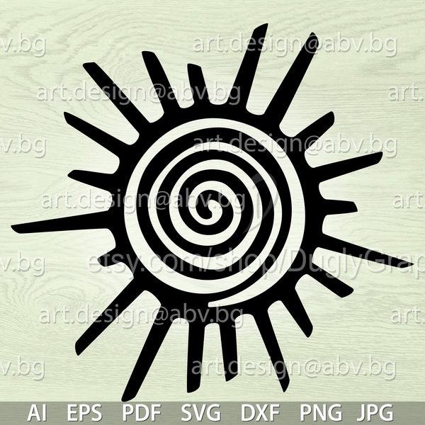 Vector SPIRAL SUN Symbol ai eps svg dxf pdf png jpg Image Graphic Digital Download Artwork