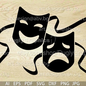 Vector THEATER MASKS, AI, eps, pdf, dxf, svg, png, jpg Download files, Digital, graphical, discount coupons
