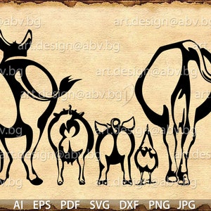 Animal Farm Vector Graphic: Pig, Goat, Donkey, Hen (Digital Download)