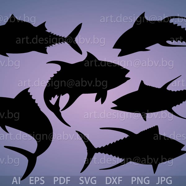 Vector TUNA FISHES, silhouette, AI, eps, pdf, png, svg, dxf, jpg Image Graphic Digital Download Artwork, graphical, discount coupons