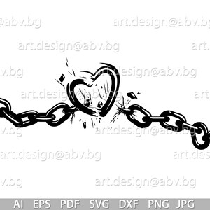 Vector BROKEN CHAINS, Heart, AI, Eps, Svg, Dxf, Pdf, Png, Jpg Download ...