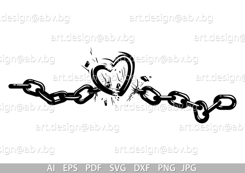 Vector BROKEN CHAINS heart AI eps svg dxf pdf png jpg Etsy