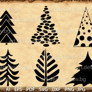 Vector TREES stylized, AI, eps, png, pdf, SVG, dxf, jpg Download, collection, models library
