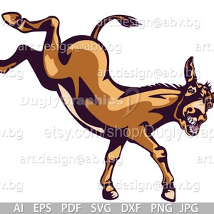 Vector KICKING DONKEY colored ai png eps pdf svg dxf jpg Download, Digital image, graphical, farm animal smile