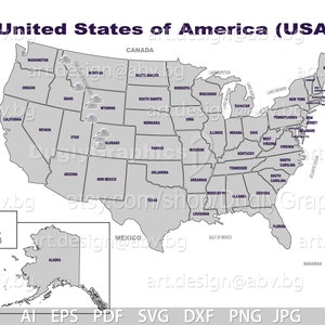 Vektor 4 USA-Karte, Text und Abkürzung svg ai eps pdf dxf png jpg Download Digitalbild Länder bearbeitbar