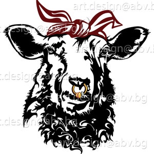 Vector SHEEP head, hoop earring, bandana, AI, PNG, eps, pdf, svg, dxf, jpg Instant Download, graphical image Art Print, Digital image