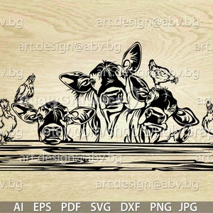 Vector ANIMAL FARM, farmhause, ai, eps, pdf, svg, dxf, png, jpg Download, Digital, graphic, cow, heifers, chickens