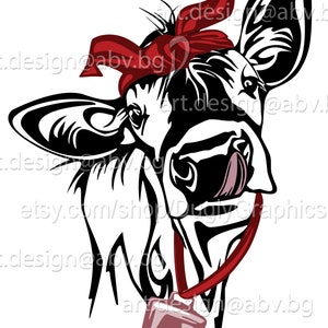 Vector COW with bandana and bell, 7 colors, calf, head, AI, PNG, eps, pdf, svg, dxf, jpg Instant Download, Art Print, svg cow with bandana