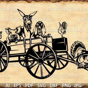 Vector ANIMAL FARM, vagon, ai, eps, pdf, svg, dxf, png, jpg Download, Digital, graphic, donkey, pig, welcome, rooster, turkey, hen, goat