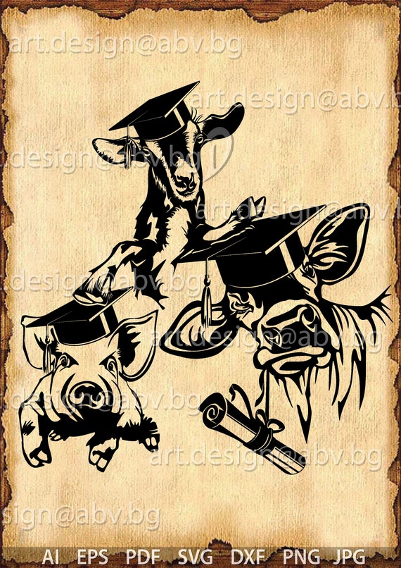 Graduation Animals Vector Art: Cow, Goat, Pig (Digital Download)