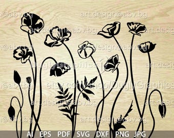 Poppy Flowers Vector Art, Floral Design (Digital Download)