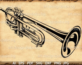 Vector TRUMPET, musical instrument, AI, eps, pdf, png, svg, dxf, jpg Image Graphic Digital Download Artwork, brass, discount coupons