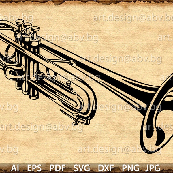 Vector TRUMPET, musical instrument, AI, eps, pdf, png, svg, dxf, jpg Image Graphic Digital Download Artwork, brass, discount coupons