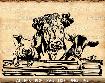 Animal Farm Vector Image: Cow, Pig, Goat (Digital Download)