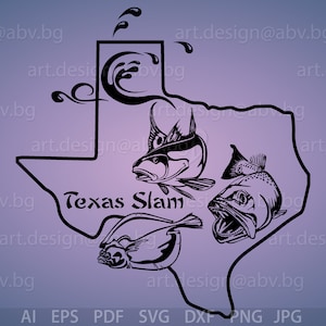 Vector TEXAS SLAM, AI, eps, pdf, png, svg, dxf, jpg afbeelding afbeelding digitale download artwork, gestileerd, grafisch, forel, rode vis, bot