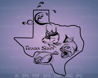 Vector TEXAS SLAM, AI, Eps, Pdf, Png, Svg, Dxf, Jpg Image Graphic Digital  Download Artwork, Stylized, Graphical, Trout, Red Fish, Flounder 