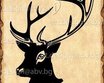 Illustrazione vettoriale di una testa di cervo: silhouette di cervo (download digitale)