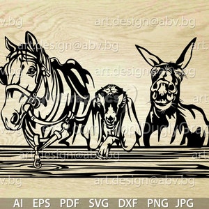 Vector ANIMAL FARM, ai, eps, pdf, svg, dxf, png, jpg Digital image, horse, donkey, goat drawing