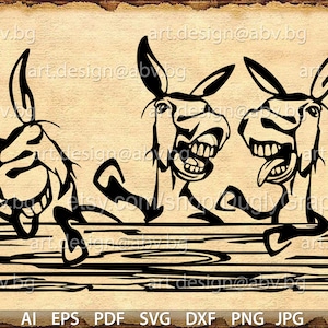 Singing Donkeys Vector Art: Smiling Animal Design (Digital Download)