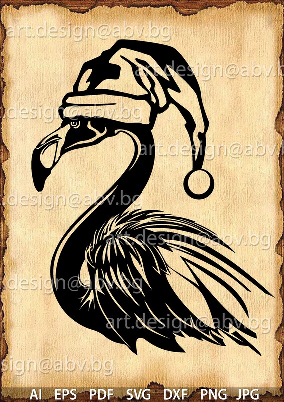 Download Vector FLAMINGO with Christmas hat AI pdf eps svg dxf | Etsy