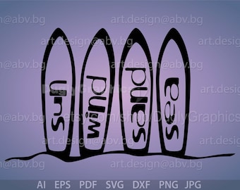 Surfboards Vector Art, Sea, Sun, Sand, Wind (Digital Download)