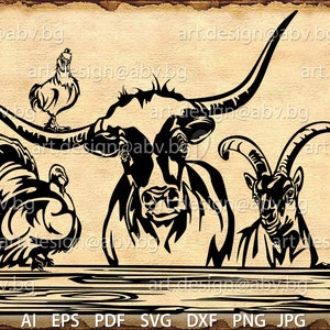 Vector ANIMAL FARM, text, ai, eps, pdf, svg, dxf, png, jpg Download, Digital image, graphical, animal, cow, goat, welcome, chicken, turkey