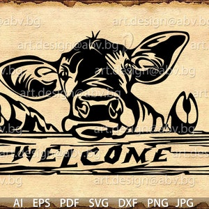 Vector COW, WELCOME, calf, head, AI, png, eps, pdf, svg, dxf, jpg Instant Download, graphical image Art print, muzzle, tongue, Digital image