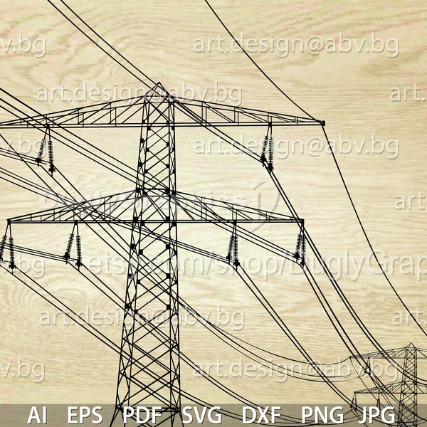 Vector POWER LINE, High-voltage, AI, eps, pdf, svg, dxf, png, jpg Download, Digital image, coupons, electricity distribution station