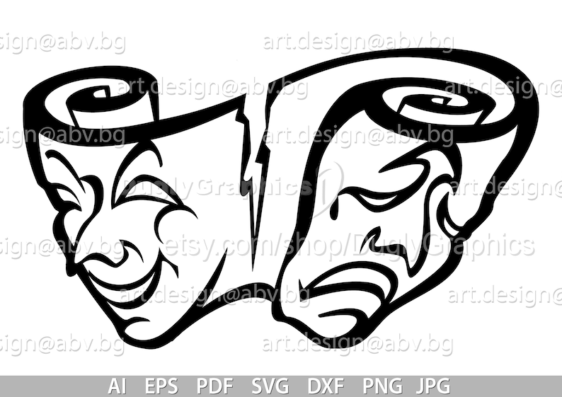 Vector THEATER MASKS AI Eps Pdf Svg Dxf Png Jpg Download Files Digital