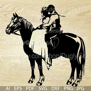Vector jonggehuwden te paard, net getrouwd, SVG, DXF, ai, eps, pdf, png, jpg-download, grafisch