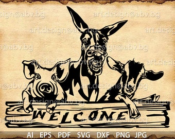 Animal Farm Vector Art: Pig, Goat, Donkey (Digital Download)