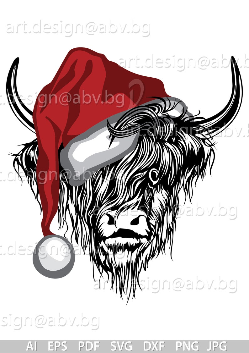 Vector SANTA BUFFALO Highland Cow head AI png eps pdf | Etsy