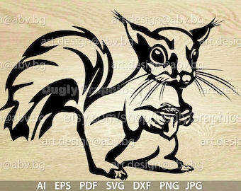 Immagine vettoriale di uno scoiattolo con una ghianda (download digitale)