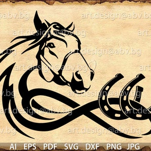 Illustration vectorielle de cheval infini avec fers à cheval (téléchargement numérique)