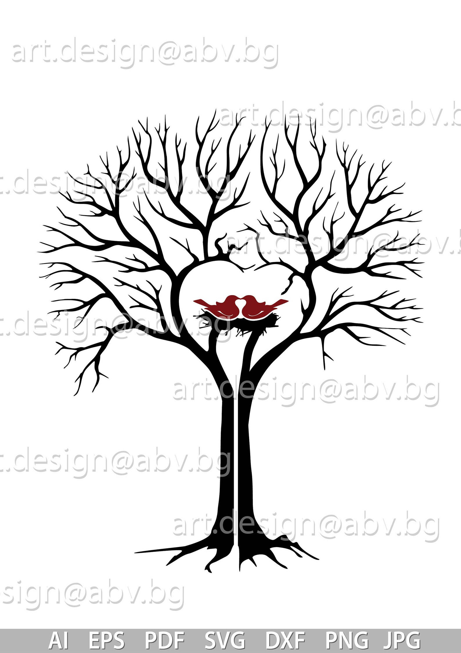 Vector Wedding Tree Birds Ai Eps Pdf Png Svg Dxf Jpg Etsy