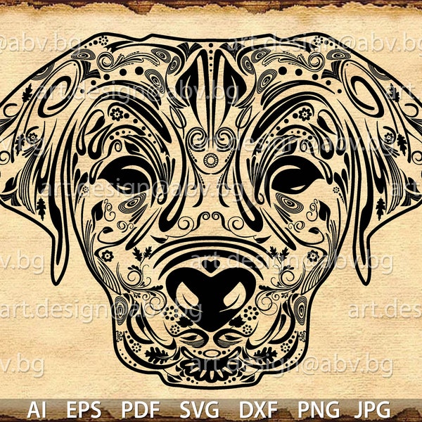 Vector DOG head from floral ornaments, Labrador, Download, graphical, SVG, DXF, ai, eps, pdf, png, jpg animal, figuration,discount coupons