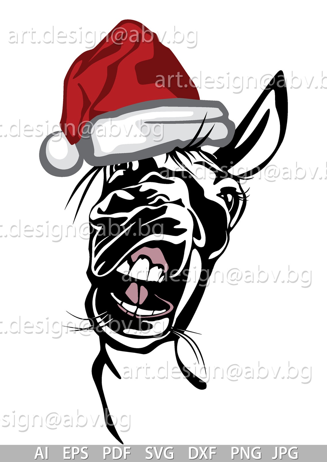 Vector DONKEY With a Christmas Hat 7 Colors Head AI PNG Etsy