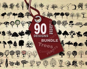 Tree 90 Vector Graphics, Tree Silhouettes (Digital Download)
