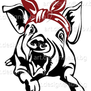 Vector PIG with bandana, ai, eps, pdf, svg, dxf, png, jpg Download, Digital image, graphical, animal, swine, pig, hog, sow, discount coupons