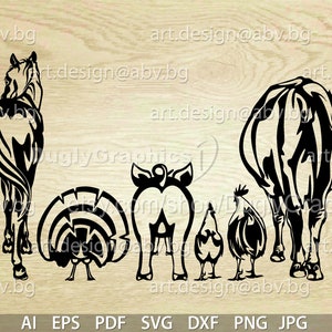 Vector ANIMAL FARM back, ai, eps, pdf, svg, dxf, png, jpg Download, Digital image, graphical, horse, turkey, pig, hen, rooster, cow