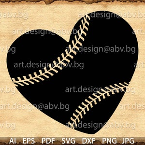 May include: A black heart-shaped design with white stitching, resembling a baseball. The stitching forms a pattern of a baseball's seams.
