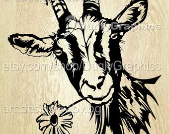 Goat with Flower Vector Graphic (Digital Download)