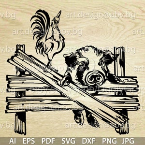 Vector ANIMAL FARM, ai, eps, pdf, svg, dxf, png, jpg downloaden, digitaal beeld, varken, haan