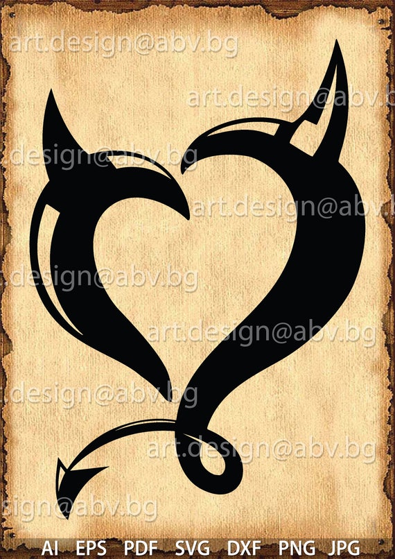 Vector Heart Devil Silhouette Download Digital Graphical Etsy