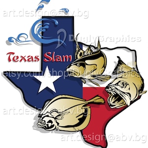 Vector TEXAS SLAM, ai, eps, png, pdf, svg, jpg downloadbestanden, digitaal, visserij, grafisch, kortingsbonnen