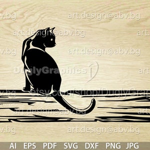 Vector CAT on the fence, AI, eps, pdf, svg, dxf, png, jpg Download files, Digital, graphical